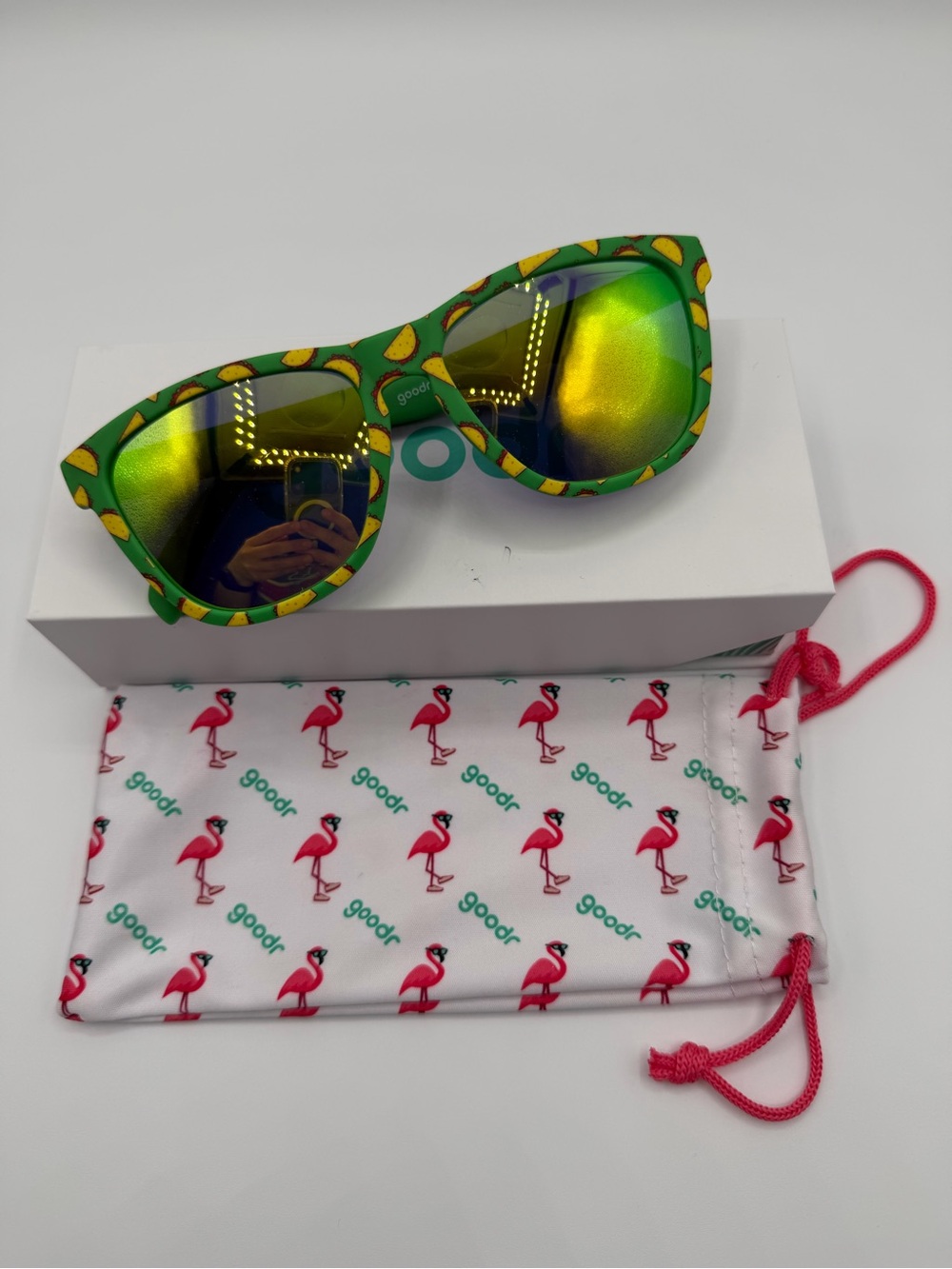 Goodr Green Tacos Print Sunglasses - Mirrored Yellow-Green Lens